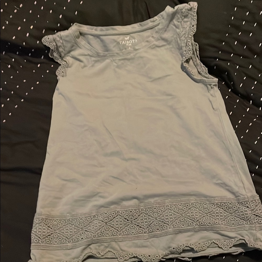 Talbots Light Sage Lace Trim Tank Top